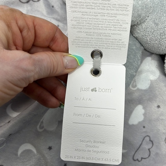 Just Born Elephant Security Blanket Lovey Gray Clouds 25” NWT - Picture 11 of 12